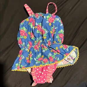 Floral Blue Baby Dress with Pink Accents